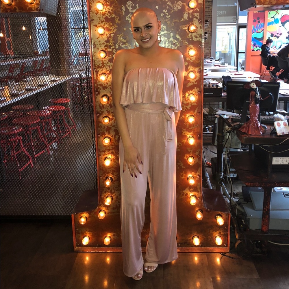 Metallic Blush Strapless Jumpsuit! Worn once!